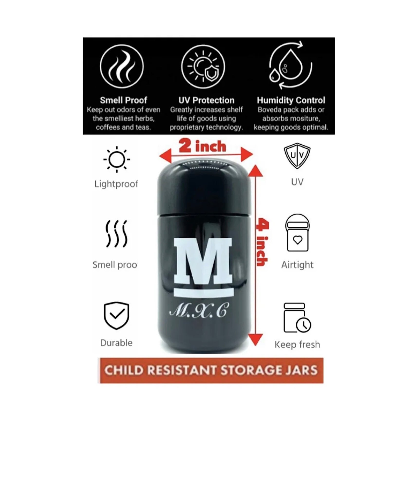 JPAQ Odor Resistant Joint Holder Tube Stash(BK)M glass jar uv