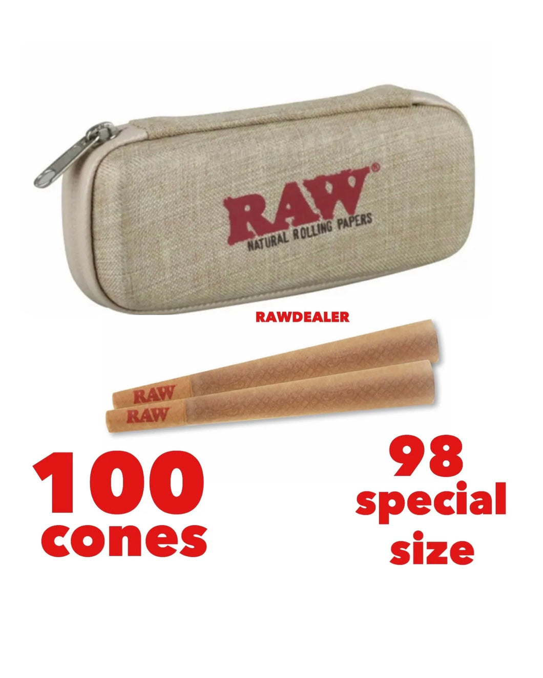 RAW 98 special Size Pre-Rolled Cones (100pk) + raw Cone Wallet