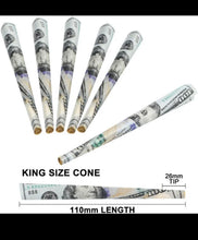 Load image into Gallery viewer, benji $100 bill pre rolled cone w tip king size(200pk, 100pk, 50pk)+raw clipper lighter
