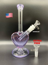 Load image into Gallery viewer, 9inch glass purple heart bong bubbler pipe with 2x 14mm bowl.
