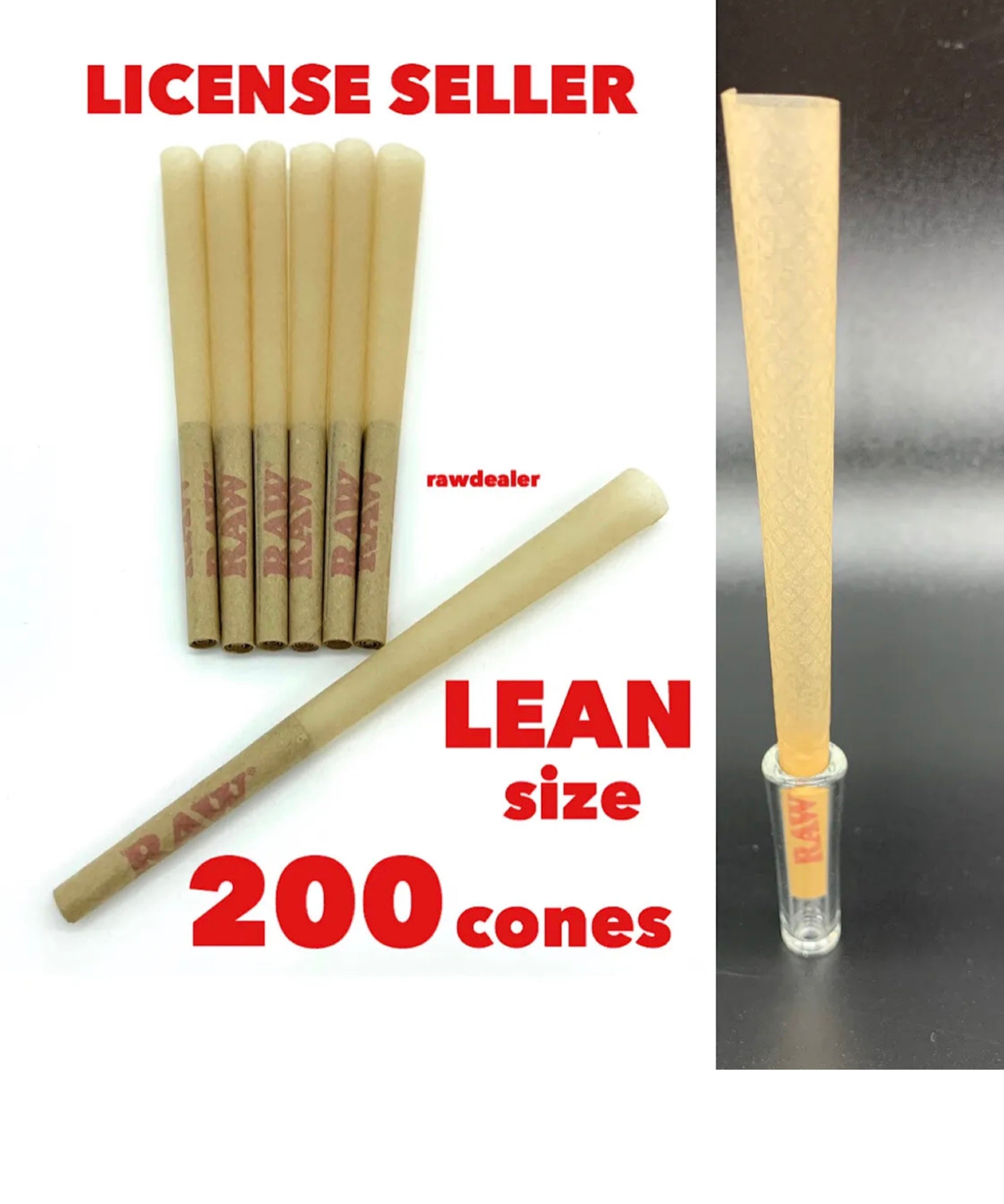 raw classic LEAN size pre-rolled cone W filter(200 pack)+GLASS CONE HO ...