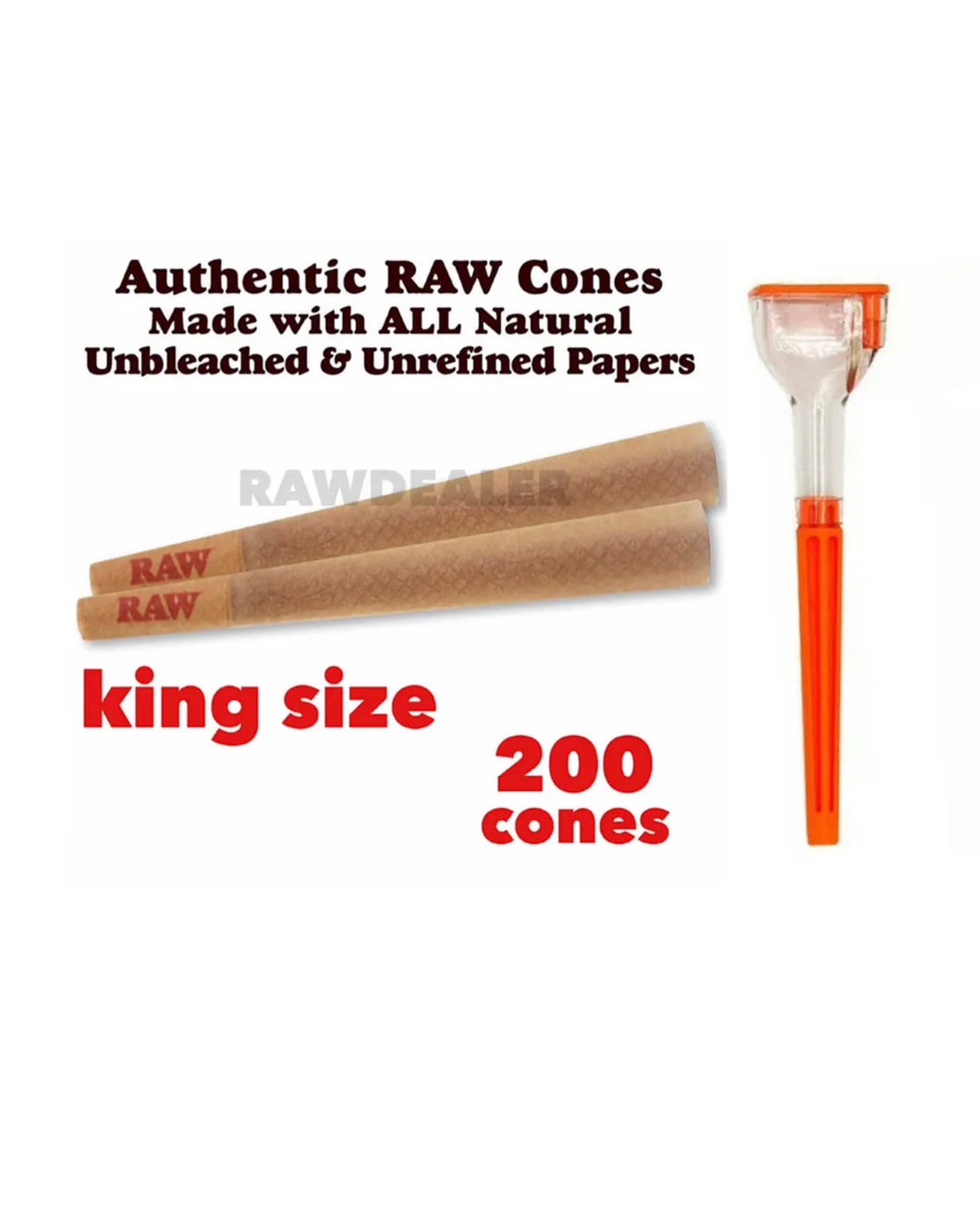 Raw Pre Rooler RAW Classic King Size Pre-Rolled Cone(200pk, 100pk, 50pk)+cone maker r ...