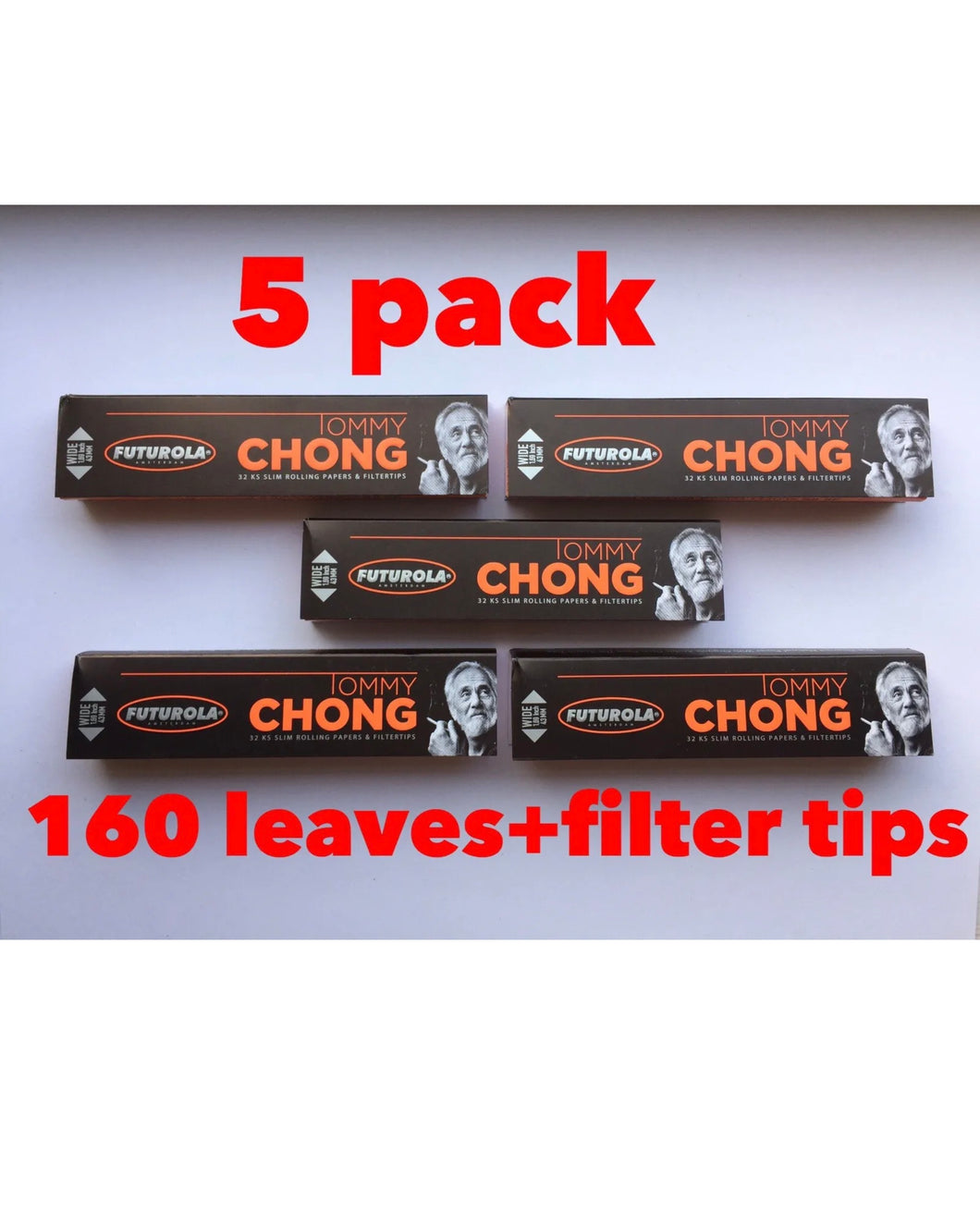 futurola tommy chong king size rolling paper w/tip (5 packs) total:160 leaves