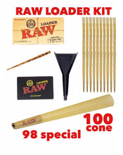 Load image into Gallery viewer, raw rolling metal tray(SILVER)large+raw 98 special size cone(100 pack)+cone loader kit
