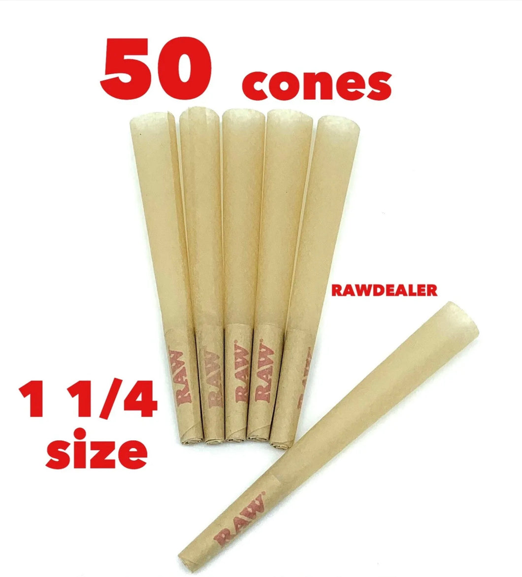 raw classic 1 1/4 size pre rolled cone with  tip (50 pack)