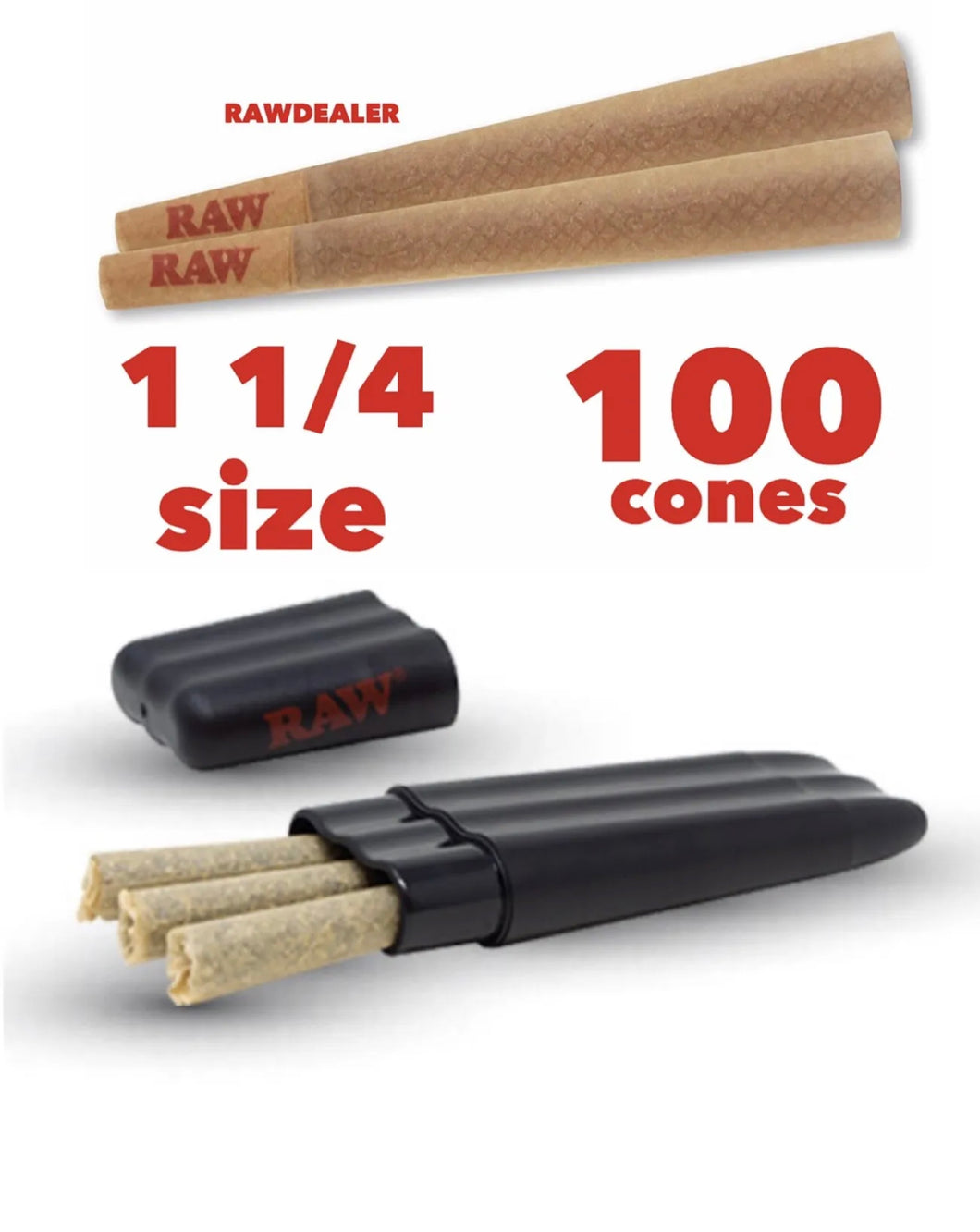 raw cone classic 1 1/4 size pre rolled cone(100pk, 50pk) +RAW three tree cone case
