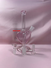 Load image into Gallery viewer, 9 inch glass pink heart bong bubbler pipe with 2x 14mm bowl.
