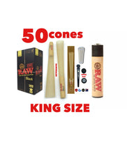 Load image into Gallery viewer, RAW BLACK king size cone(50pk, 100pk, 200pk &amp; 300pk)+raw clipper lighter+glass cone tip+ tube
