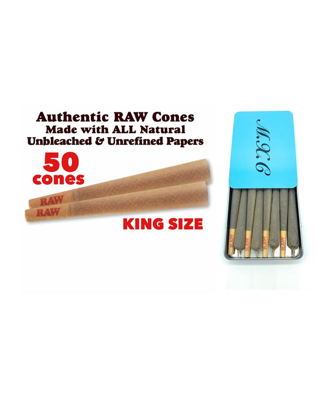 raw cone classic KING SIZE  cone (200pk, 50pk)+ steel slide lock cone joint case