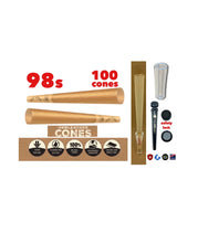 Load image into Gallery viewer, Zig Zag 98 s size Unbleached Cone (200pk, 100pk)+safety lock tube+glass cone tip
