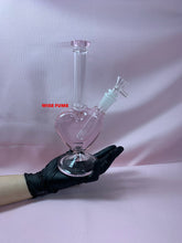 Load image into Gallery viewer, 9 inch glass pink heart bong bubbler pipe with 2x 14mm bowl.
