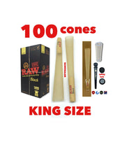 Load image into Gallery viewer, RAW BLACK king size pre rolled cone(300pk, 200pk, 100pk, 50pk) +glass cone tip + tube
