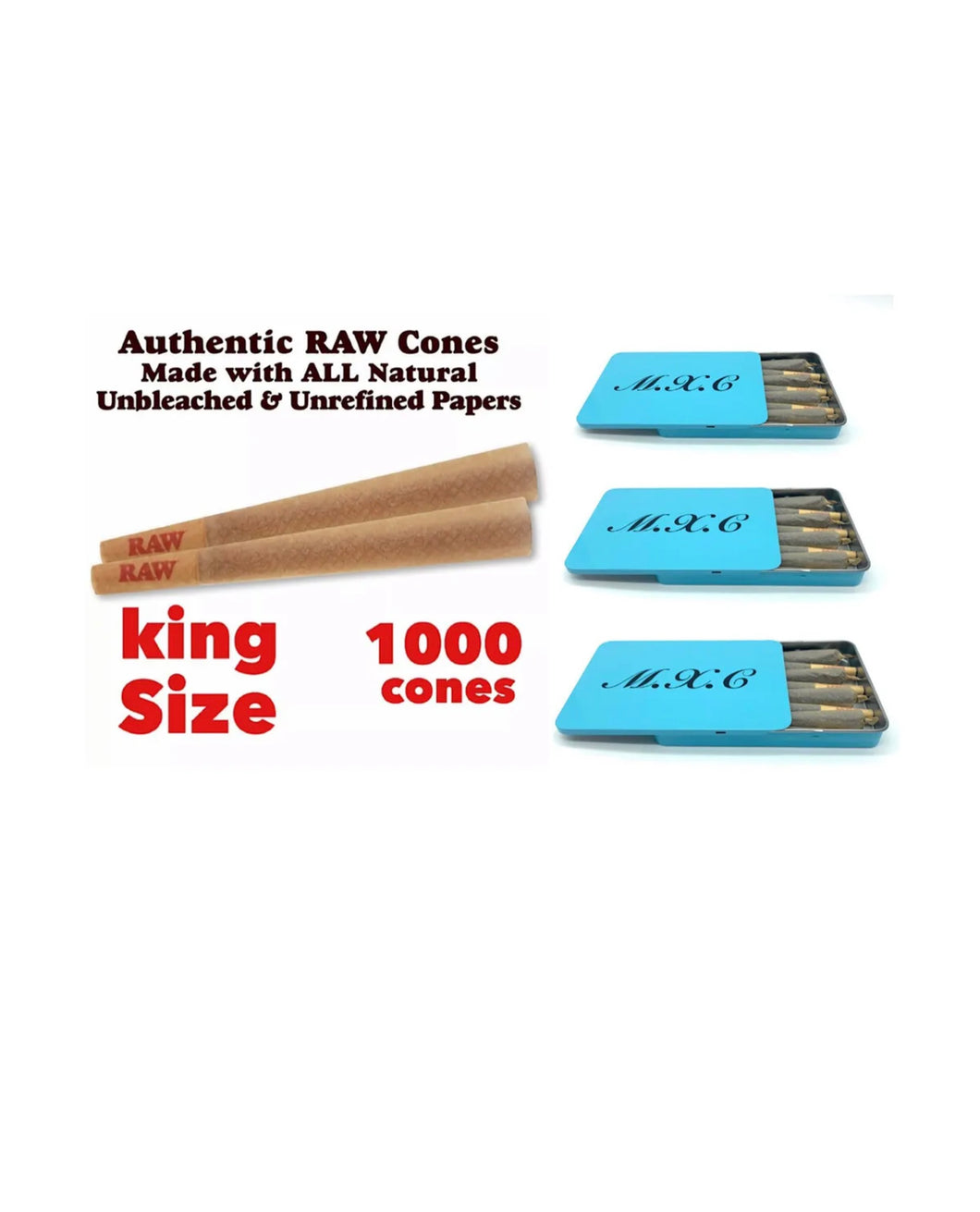 raw cone classic KING SIZE  cone (1000 pack)+3X steel slide lock cone joint case