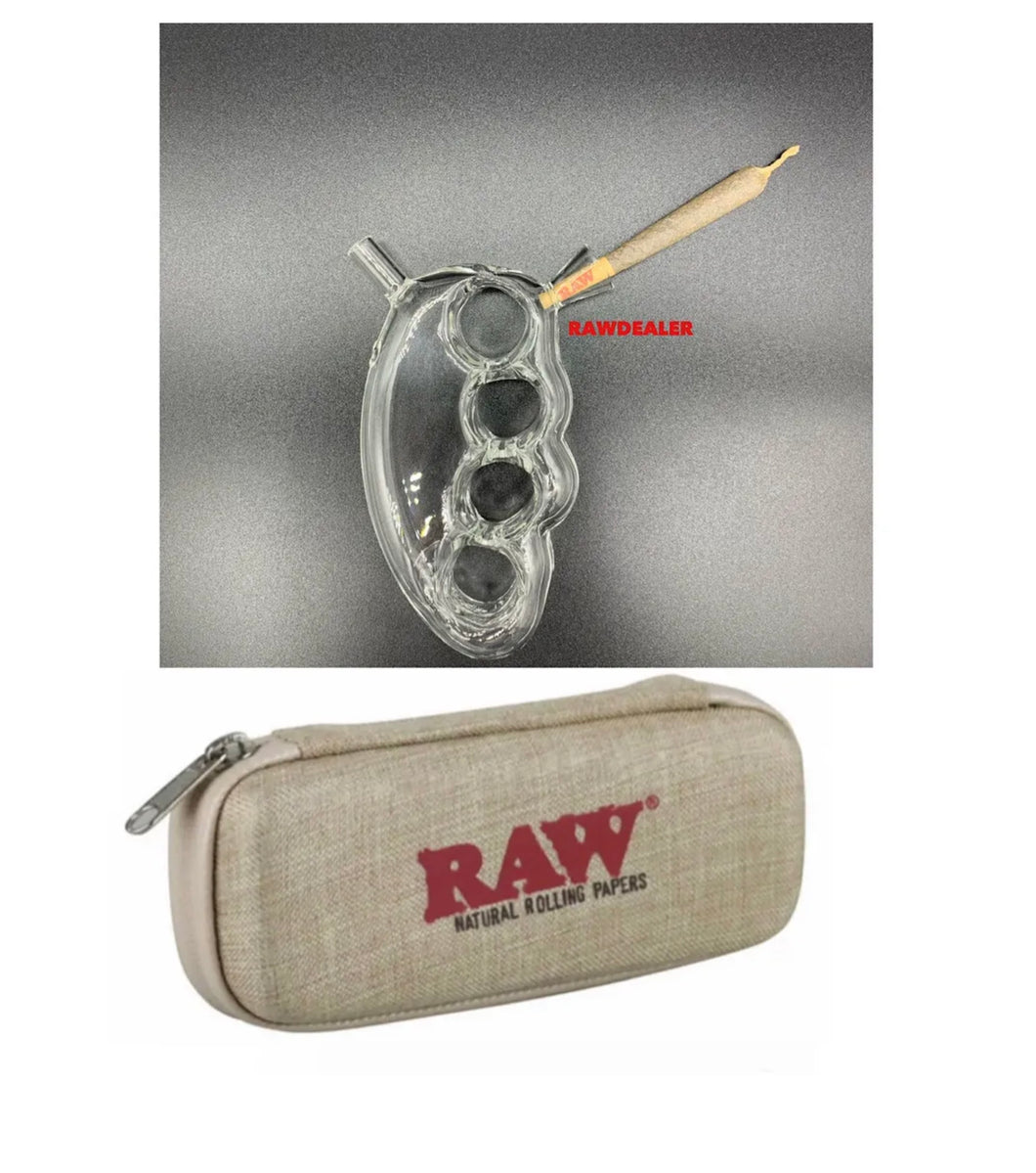 raw cone wallet  zipper case +glass knuckle cone bubbler smoke water pipe