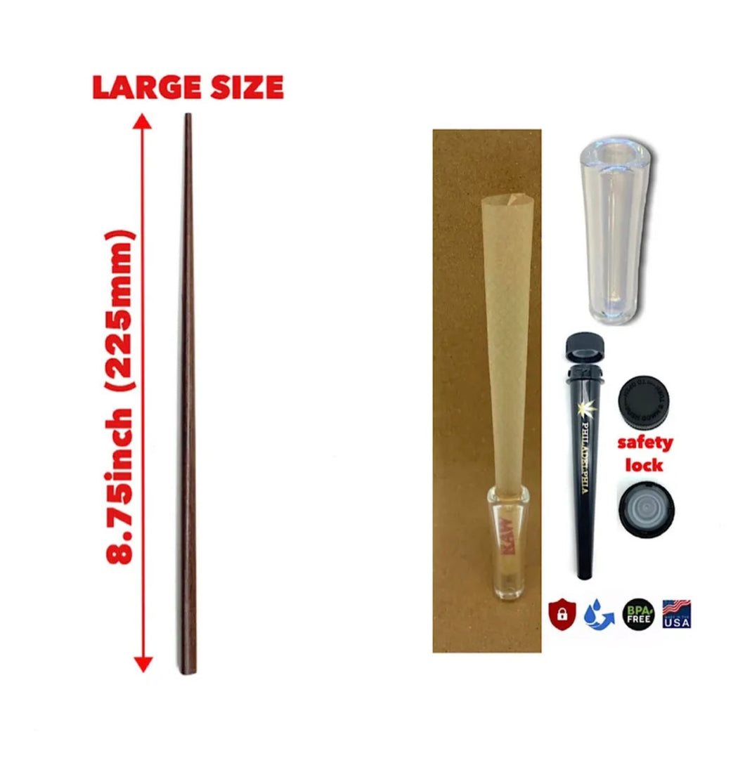 large natural wooden poker 8.75”(225mm)+glass cone holder tip+safety lock tube