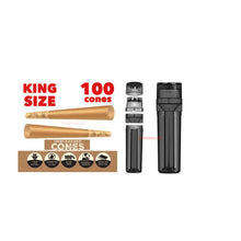 Load image into Gallery viewer, Zig zag unbleached king size pre rolled cone 50/100/200 cones + portable pre rolled cone 3in1 herb grinder filler storage
