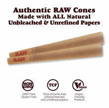 Load image into Gallery viewer, Raw single 70/24 size pre rolled cone with tip 50pk | 100pk | 200pk + Philadelphia smell proof tube
