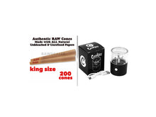 Load image into Gallery viewer, Raw classic king size pre rolled cone 100PK 200PK cones + electric rechargeable herb grinder
