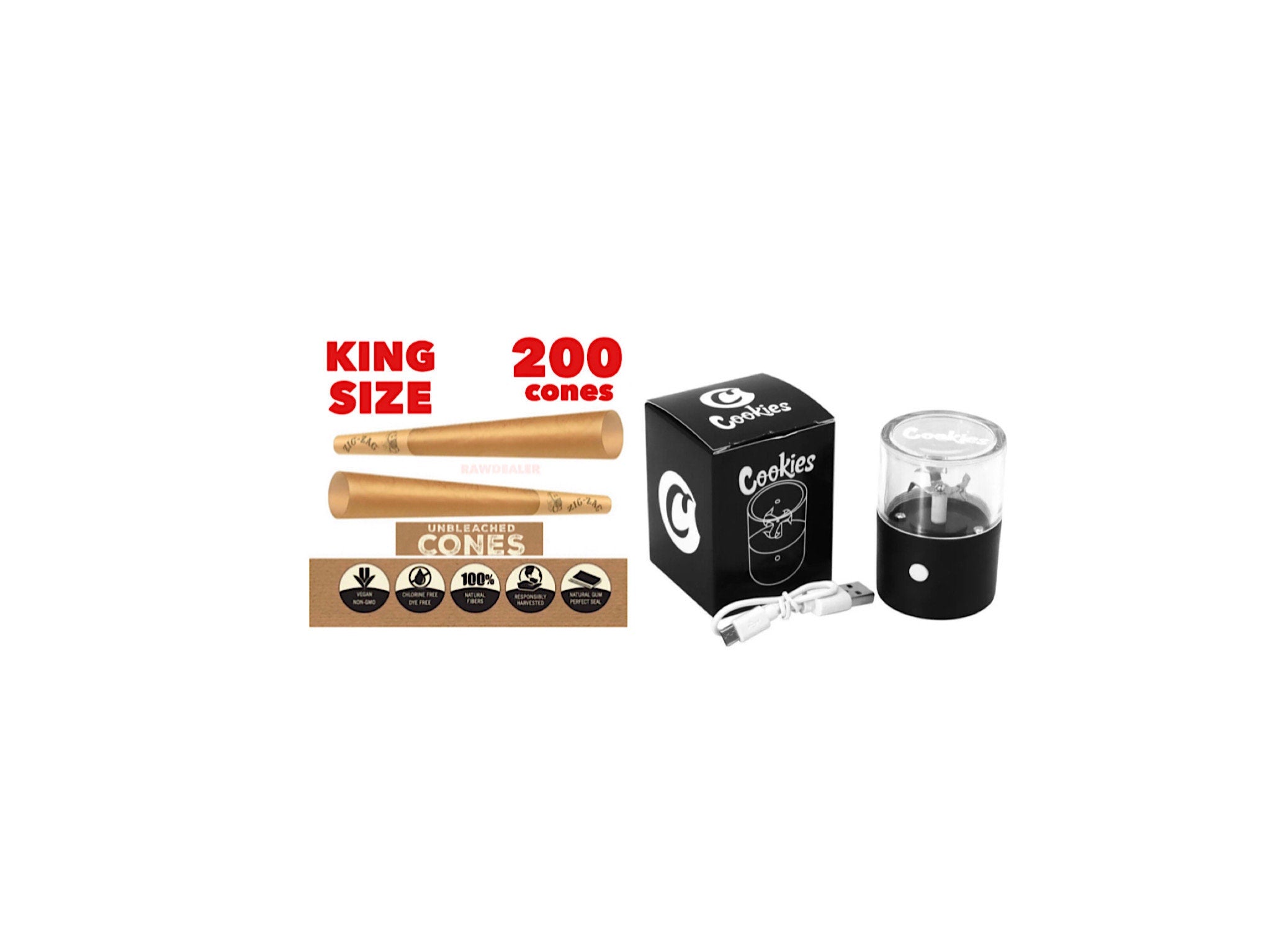 Zig zag unbleached KING size pre rolled cone 100PK 200PK cones + elect –  WISE FUME