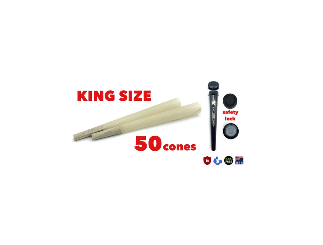 Pure hemp unbleached king size pre rolled cone 50PK 100PK | 1x philadelphia smell proof tube