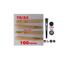 Load image into Gallery viewer, Raw single 70/24 size pre rolled cone with tip 50pk | 100pk | 200pk + Philadelphia BPA free smell proof tube

