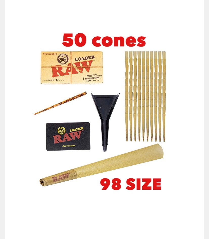 Raw classic 98 special size pre rolled cone 50/100/200 cones + raw 98 king size cone loader kit