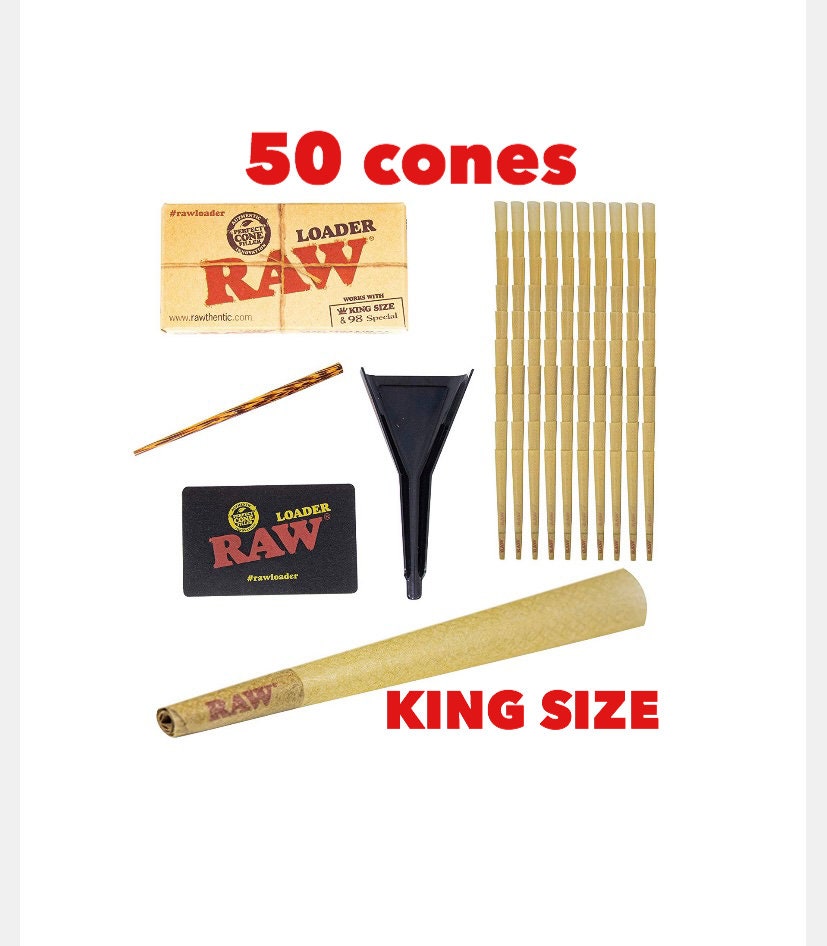 Raw classic king size pre rolled cone 50/100/200/300 cones + raw 98 king size cone loader kit
