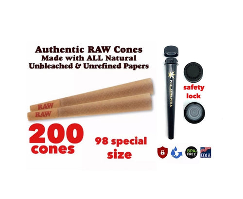 zig zag 1 1/4 unbleached pre rolled cone(100PK)+phily smell proof tube
