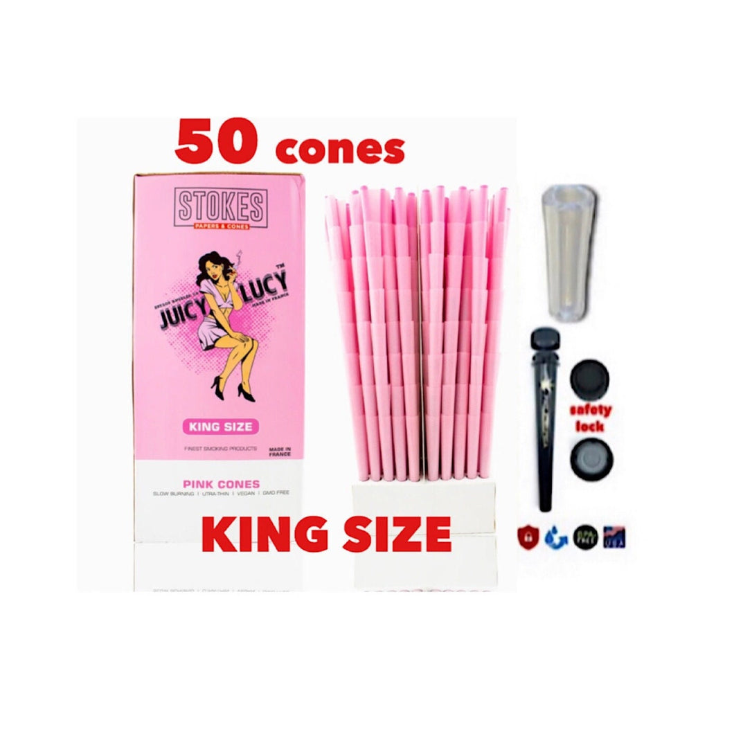 RAW Juicy Lucy PINK pre rolled cone king size made in France 50pk | 100pk | 200pk + glass cone tip + BPA free tube