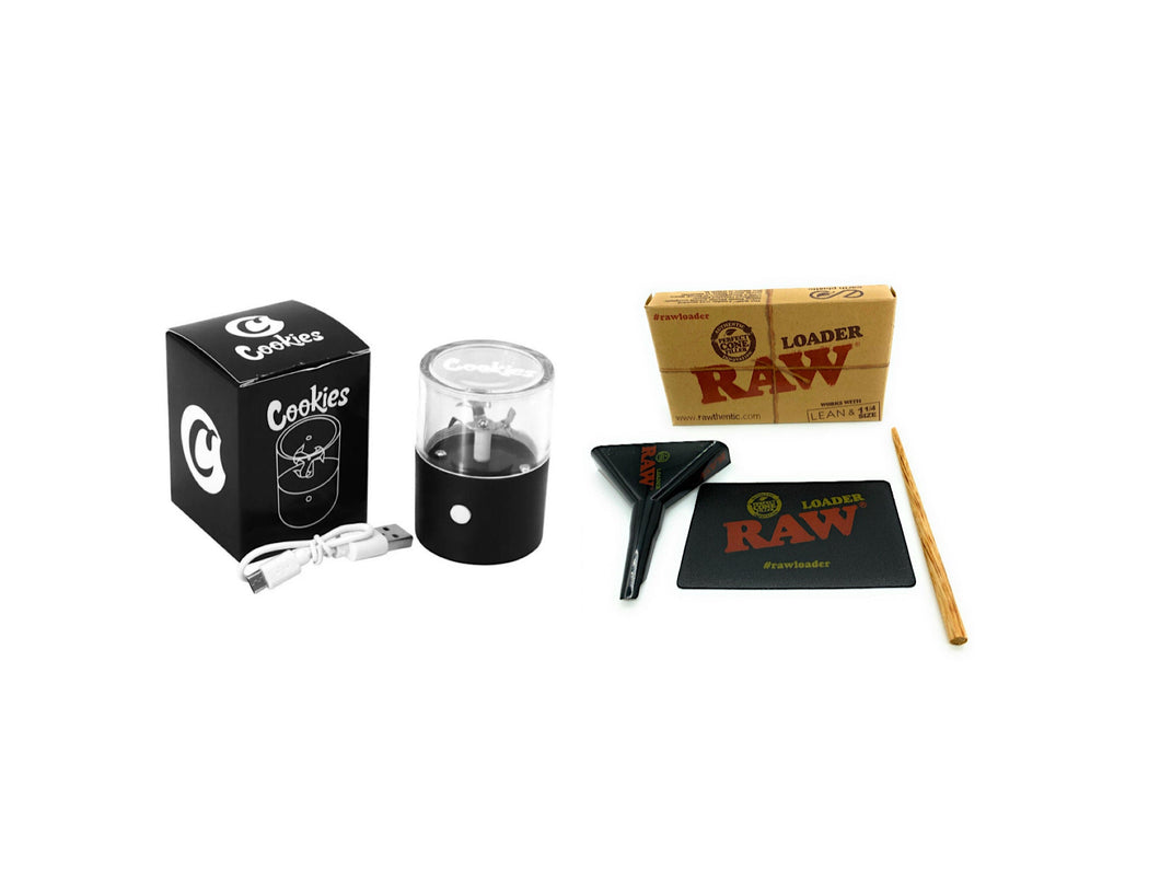 RAW 1 1/4 lean size cone loader kit + rechargeable electric herb grinder