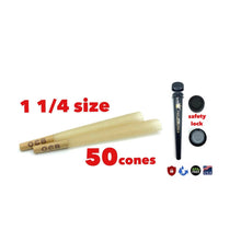 Load image into Gallery viewer, OCB unbleached 1 1/4 size pre rolled cone 50PK 100PK | 1x philadelphia BPA FREE smell proof tube
