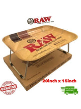 Load image into Gallery viewer, RAW Dinner Lap Rolling Tray XXL   20’’x15’’  LAP Rolling Tray with foldable Stand

