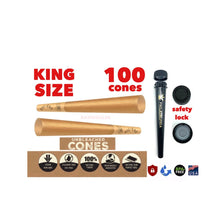 Load image into Gallery viewer, Zig zag unbleached KING size pre rolled cone 50/100/200 cones + philadelphia smell proof tube
