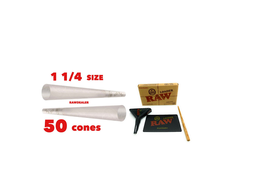 Zig zag ultra thin 1 1/4 size pre rolled cone 50/100/200 cones + raw 1 1/4 size cone loader kit