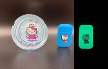Load image into Gallery viewer, hello kitty lighter ashtray | glow in dark lighter | hello kitty figure lighter | hello kitty  glass ashtray | refillable lighter|
