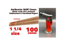 Load image into Gallery viewer, RAW pre rolled cone 1 1/4  size  50pk | 100pk | 200pk + jet flame refillable torch lighter RED color
