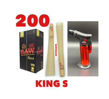 Load image into Gallery viewer, RAW black pre rolled cone king size 50pk | 100pk | 200pk | 300pk + jet flame refillable torch lighter RED color
