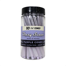 Load image into Gallery viewer, Blazy Susan PURPLE pre rolled cone 1 1/4  size 50ct jar | raw cone loader | kitty grinder |3in1 grinder | torch | rechargeable  grinder
